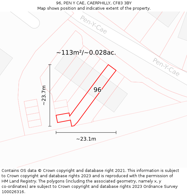 96, PEN Y CAE, CAERPHILLY, CF83 3BY: Plot and title map