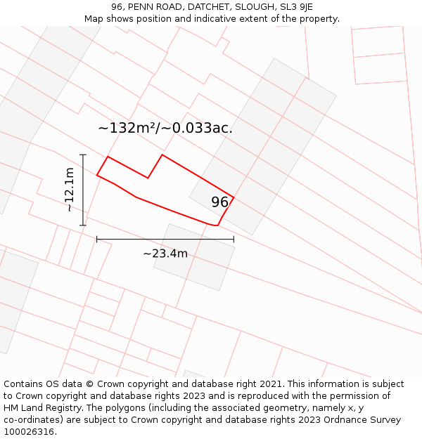 96, PENN ROAD, DATCHET, SLOUGH, SL3 9JE: Plot and title map