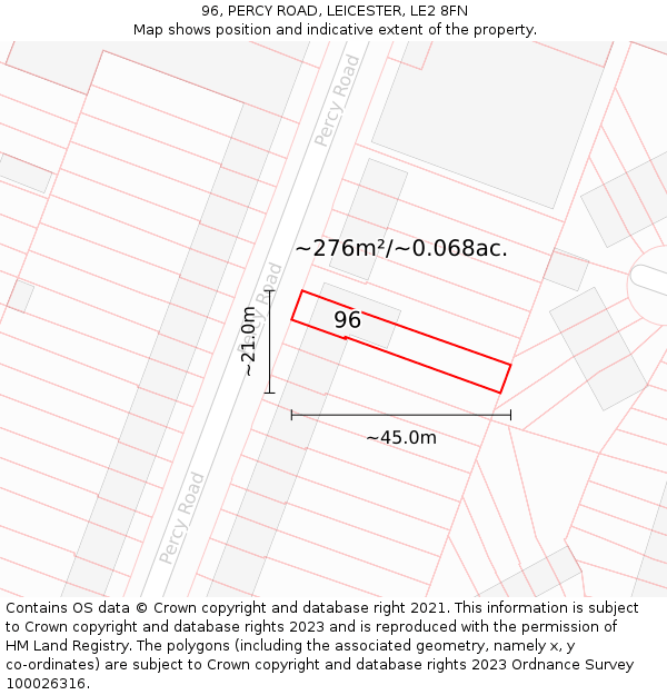 96, PERCY ROAD, LEICESTER, LE2 8FN: Plot and title map
