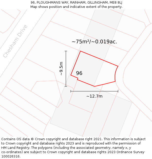 96, PLOUGHMANS WAY, RAINHAM, GILLINGHAM, ME8 8LJ: Plot and title map