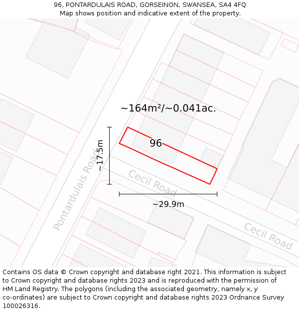 96, PONTARDULAIS ROAD, GORSEINON, SWANSEA, SA4 4FQ: Plot and title map