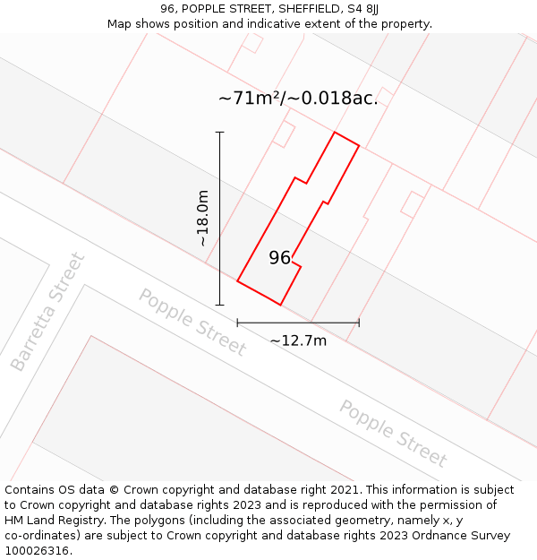 96, POPPLE STREET, SHEFFIELD, S4 8JJ: Plot and title map
