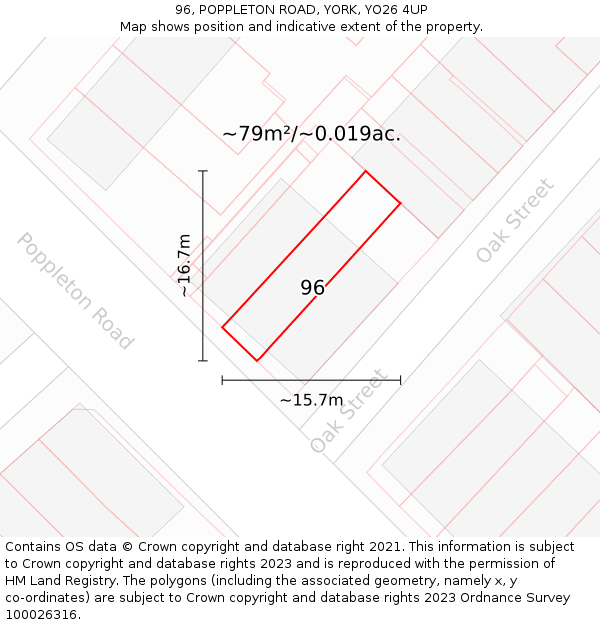 96, POPPLETON ROAD, YORK, YO26 4UP: Plot and title map