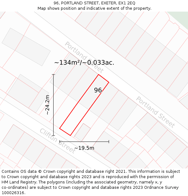 96, PORTLAND STREET, EXETER, EX1 2EQ: Plot and title map