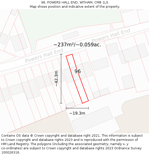 96, POWERS HALL END, WITHAM, CM8 1LS: Plot and title map