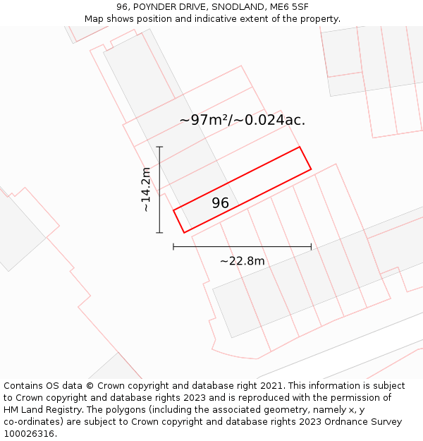 96, POYNDER DRIVE, SNODLAND, ME6 5SF: Plot and title map