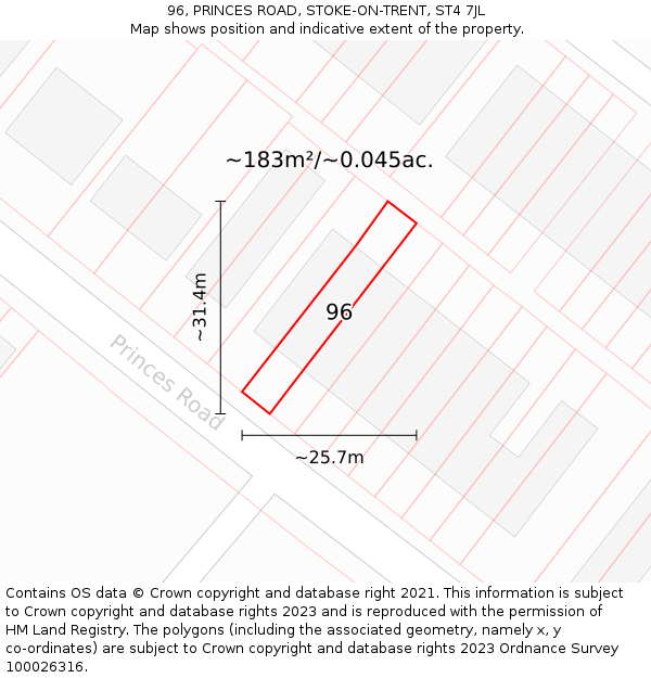 96, PRINCES ROAD, STOKE-ON-TRENT, ST4 7JL: Plot and title map