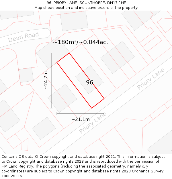 96, PRIORY LANE, SCUNTHORPE, DN17 1HE: Plot and title map
