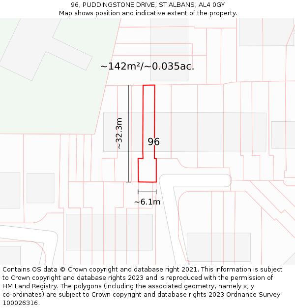 96, PUDDINGSTONE DRIVE, ST ALBANS, AL4 0GY: Plot and title map