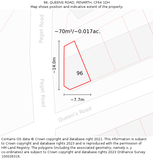 96, QUEENS ROAD, PENARTH, CF64 1DH: Plot and title map