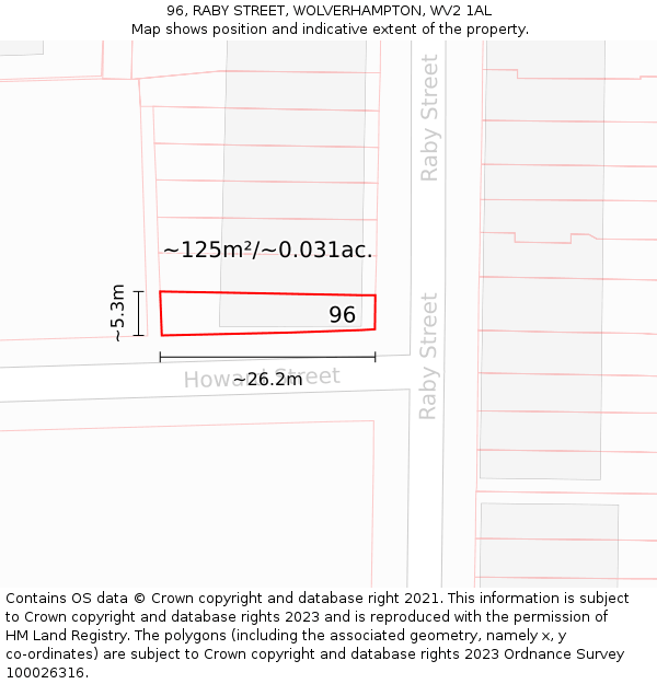 96, RABY STREET, WOLVERHAMPTON, WV2 1AL: Plot and title map