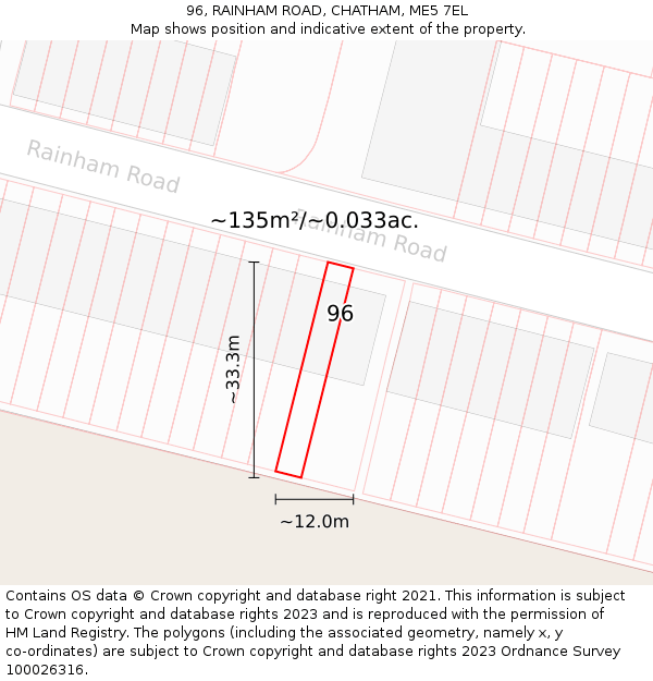 96, RAINHAM ROAD, CHATHAM, ME5 7EL: Plot and title map