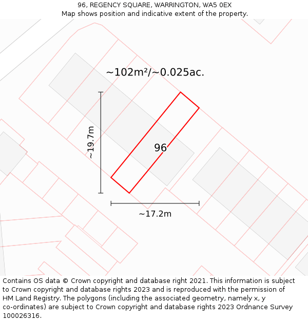 96, REGENCY SQUARE, WARRINGTON, WA5 0EX: Plot and title map