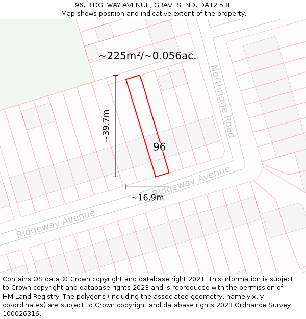 96, RIDGEWAY AVENUE, GRAVESEND, DA12 5BE: Plot and title map