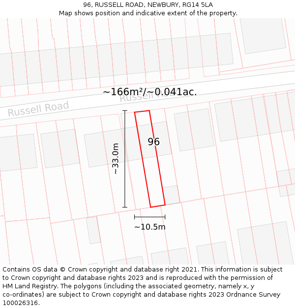 96, RUSSELL ROAD, NEWBURY, RG14 5LA: Plot and title map
