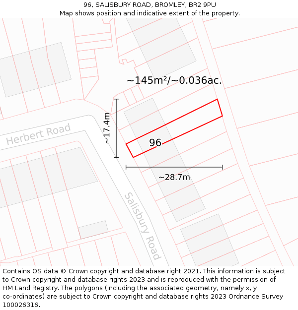 96, SALISBURY ROAD, BROMLEY, BR2 9PU: Plot and title map