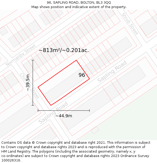 96, SAPLING ROAD, BOLTON, BL3 3QQ: Plot and title map