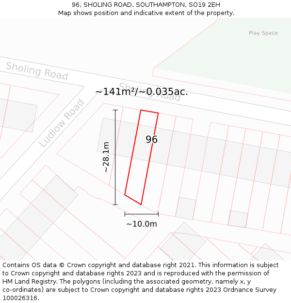 96, SHOLING ROAD, SOUTHAMPTON, SO19 2EH: Plot and title map
