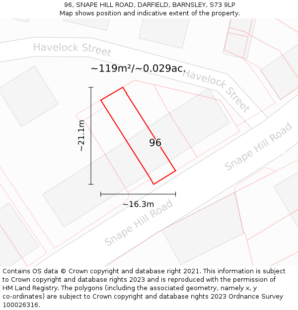96, SNAPE HILL ROAD, DARFIELD, BARNSLEY, S73 9LP: Plot and title map