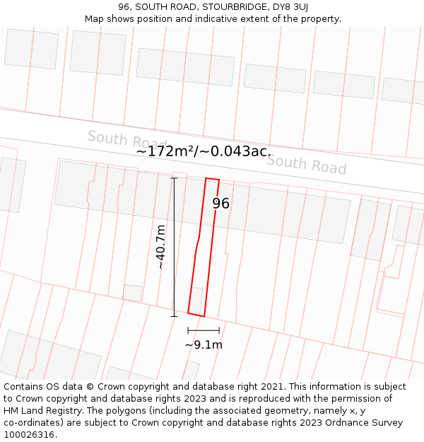 96, SOUTH ROAD, STOURBRIDGE, DY8 3UJ: Plot and title map