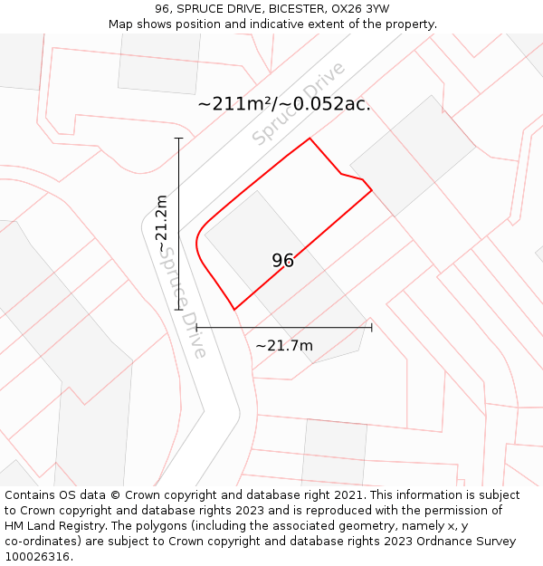 96, SPRUCE DRIVE, BICESTER, OX26 3YW: Plot and title map