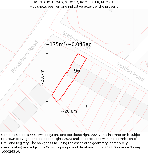 96, STATION ROAD, STROOD, ROCHESTER, ME2 4BT: Plot and title map