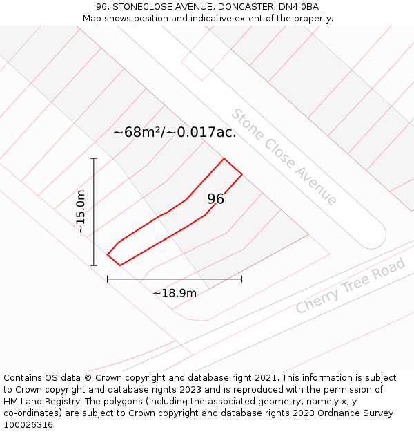 96, STONECLOSE AVENUE, DONCASTER, DN4 0BA: Plot and title map