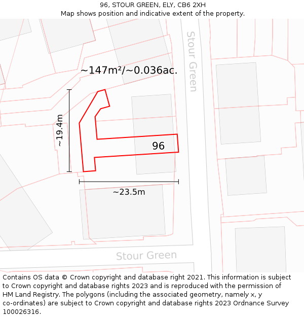96, STOUR GREEN, ELY, CB6 2XH: Plot and title map