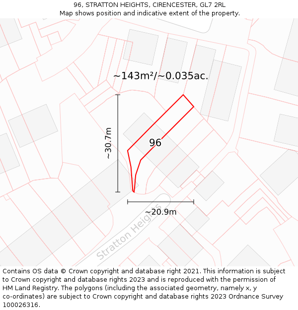 96, STRATTON HEIGHTS, CIRENCESTER, GL7 2RL: Plot and title map