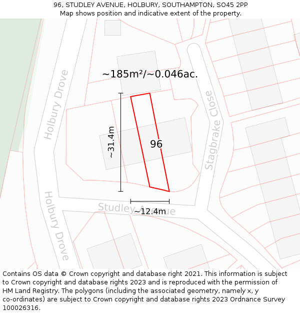 96, STUDLEY AVENUE, HOLBURY, SOUTHAMPTON, SO45 2PP: Plot and title map