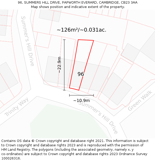 96, SUMMERS HILL DRIVE, PAPWORTH EVERARD, CAMBRIDGE, CB23 3AA: Plot and title map