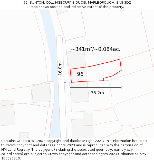 96, SUNTON, COLLINGBOURNE DUCIS, MARLBOROUGH, SN8 3DZ: Plot and title map