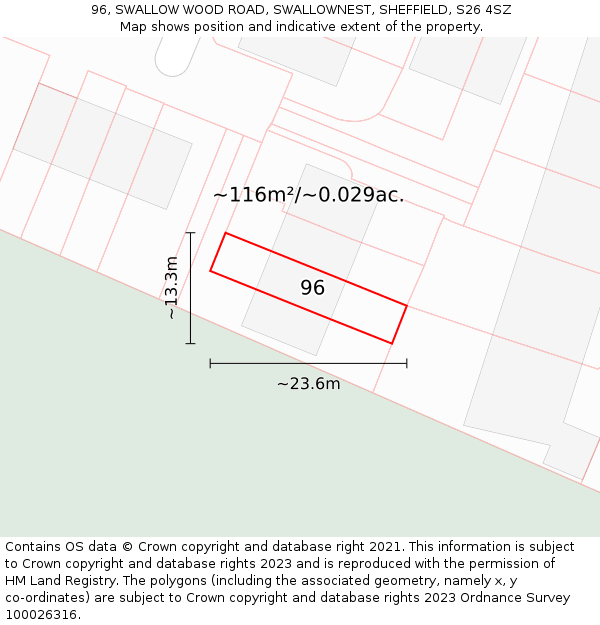 96, SWALLOW WOOD ROAD, SWALLOWNEST, SHEFFIELD, S26 4SZ: Plot and title map