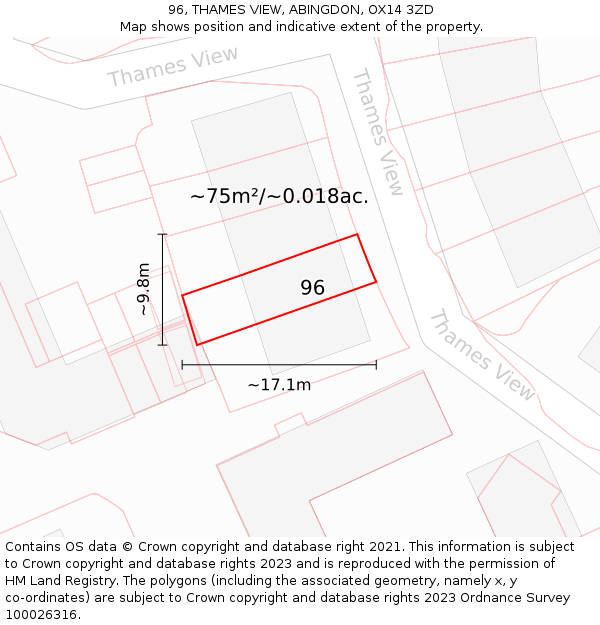 96, THAMES VIEW, ABINGDON, OX14 3ZD: Plot and title map