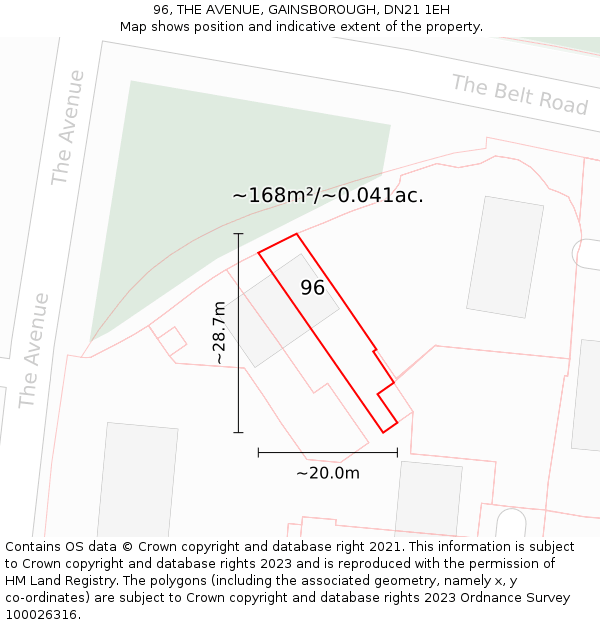 96, THE AVENUE, GAINSBOROUGH, DN21 1EH: Plot and title map