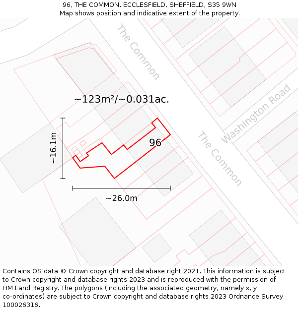 96, THE COMMON, ECCLESFIELD, SHEFFIELD, S35 9WN: Plot and title map