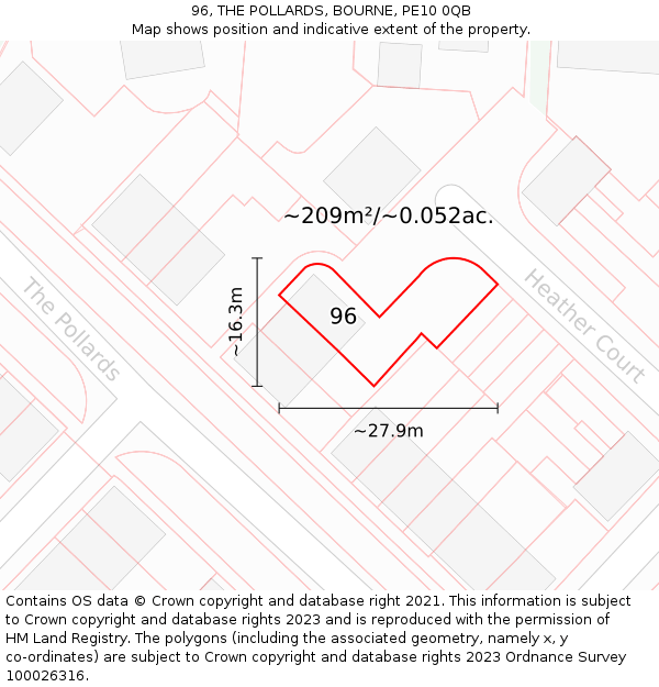 96, THE POLLARDS, BOURNE, PE10 0QB: Plot and title map