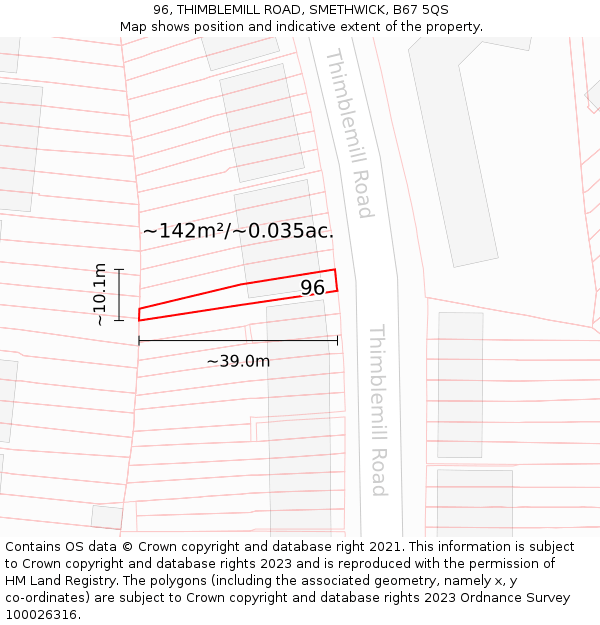 96, THIMBLEMILL ROAD, SMETHWICK, B67 5QS: Plot and title map