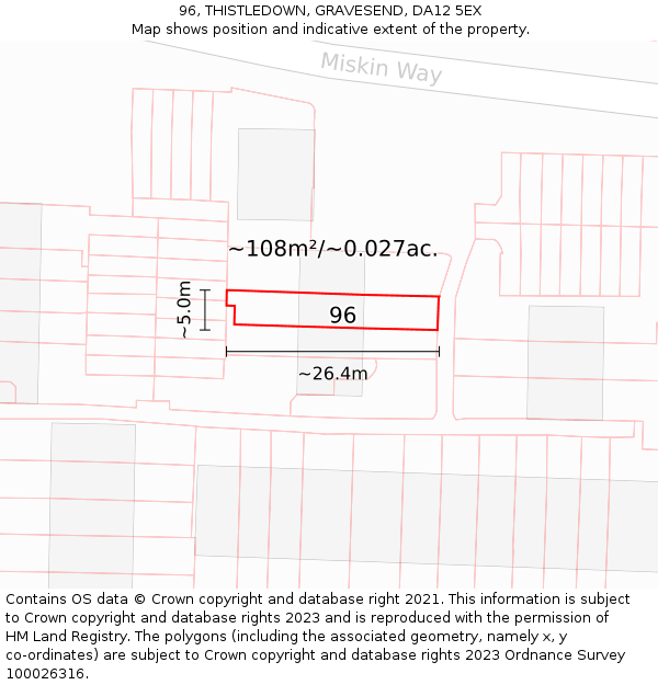 96, THISTLEDOWN, GRAVESEND, DA12 5EX: Plot and title map
