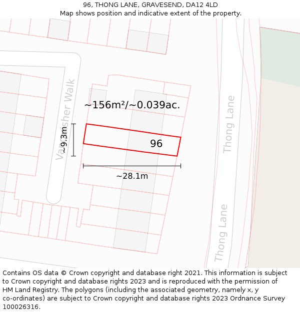 96, THONG LANE, GRAVESEND, DA12 4LD: Plot and title map