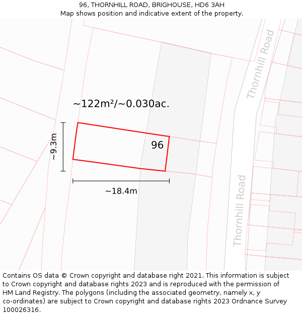 96, THORNHILL ROAD, BRIGHOUSE, HD6 3AH: Plot and title map