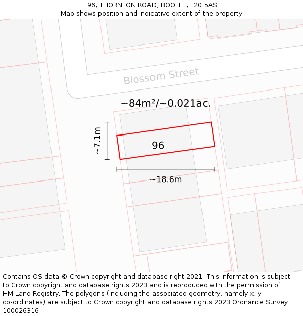96, THORNTON ROAD, BOOTLE, L20 5AS: Plot and title map