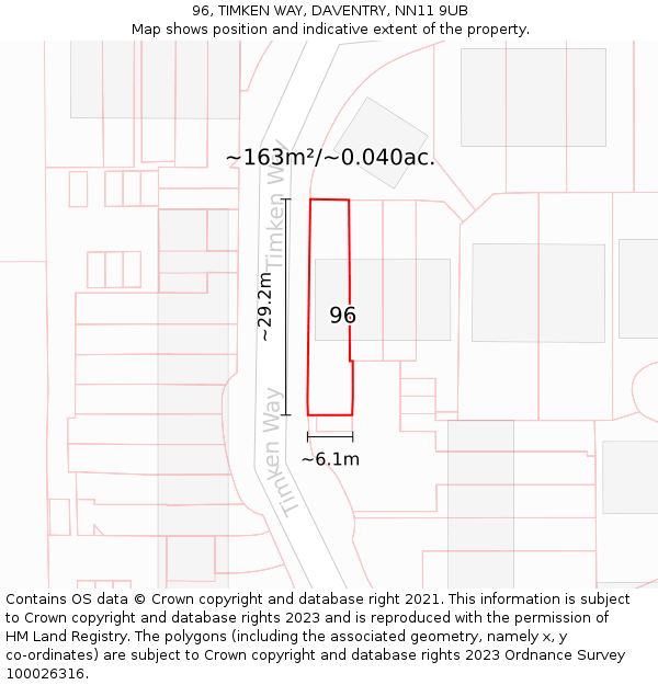 96, TIMKEN WAY, DAVENTRY, NN11 9UB: Plot and title map