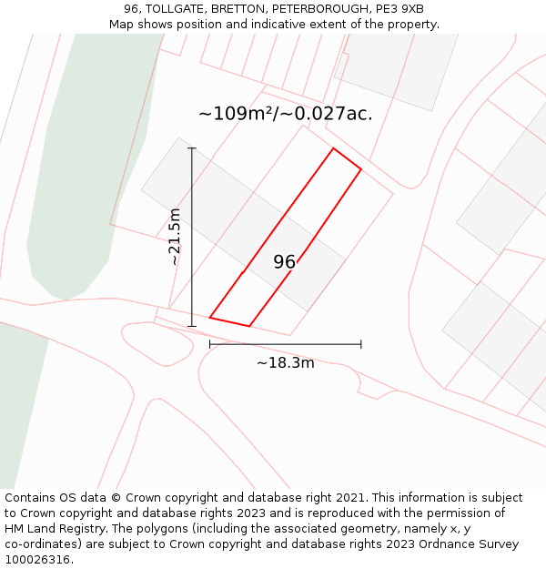 96, TOLLGATE, BRETTON, PETERBOROUGH, PE3 9XB: Plot and title map
