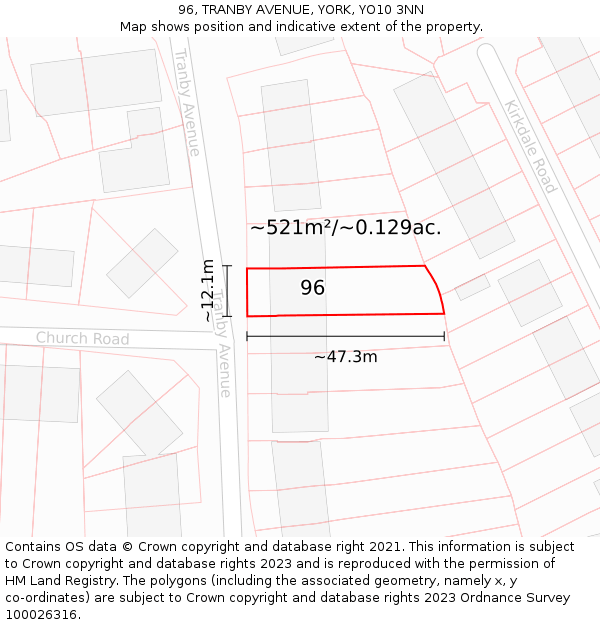 96, TRANBY AVENUE, YORK, YO10 3NN: Plot and title map