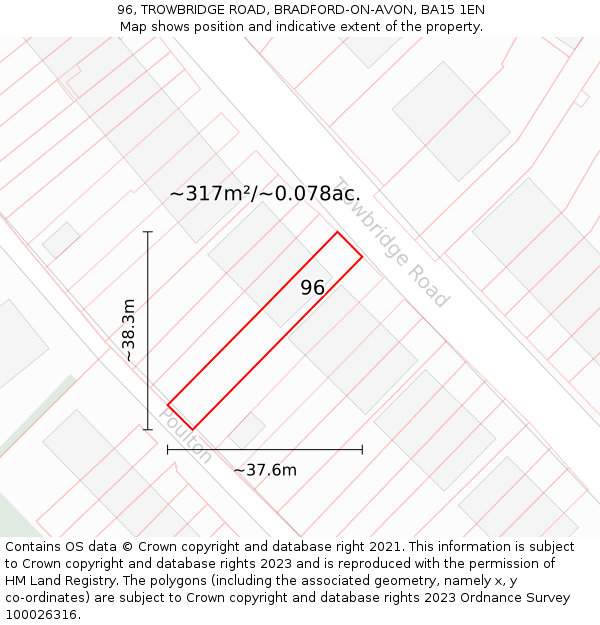 96, TROWBRIDGE ROAD, BRADFORD-ON-AVON, BA15 1EN: Plot and title map