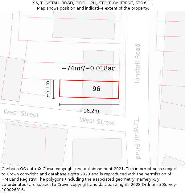 96, TUNSTALL ROAD, BIDDULPH, STOKE-ON-TRENT, ST8 6HH: Plot and title map