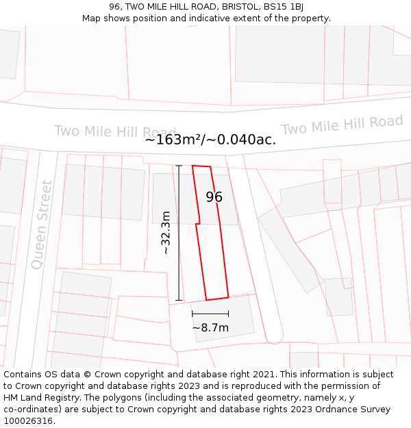 96, TWO MILE HILL ROAD, BRISTOL, BS15 1BJ: Plot and title map