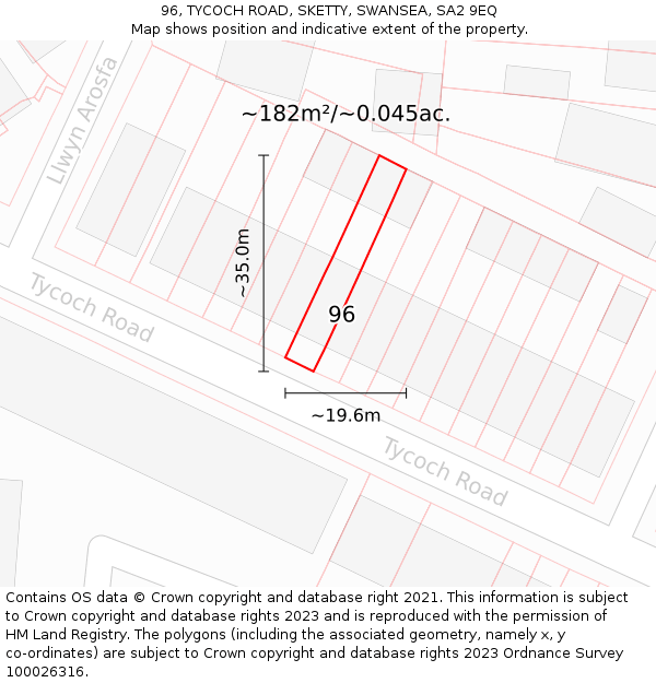 96, TYCOCH ROAD, SKETTY, SWANSEA, SA2 9EQ: Plot and title map