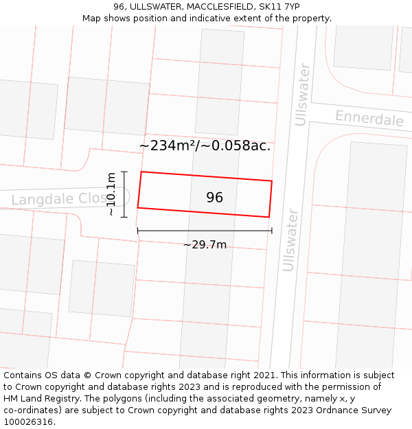 96, ULLSWATER, MACCLESFIELD, SK11 7YP: Plot and title map